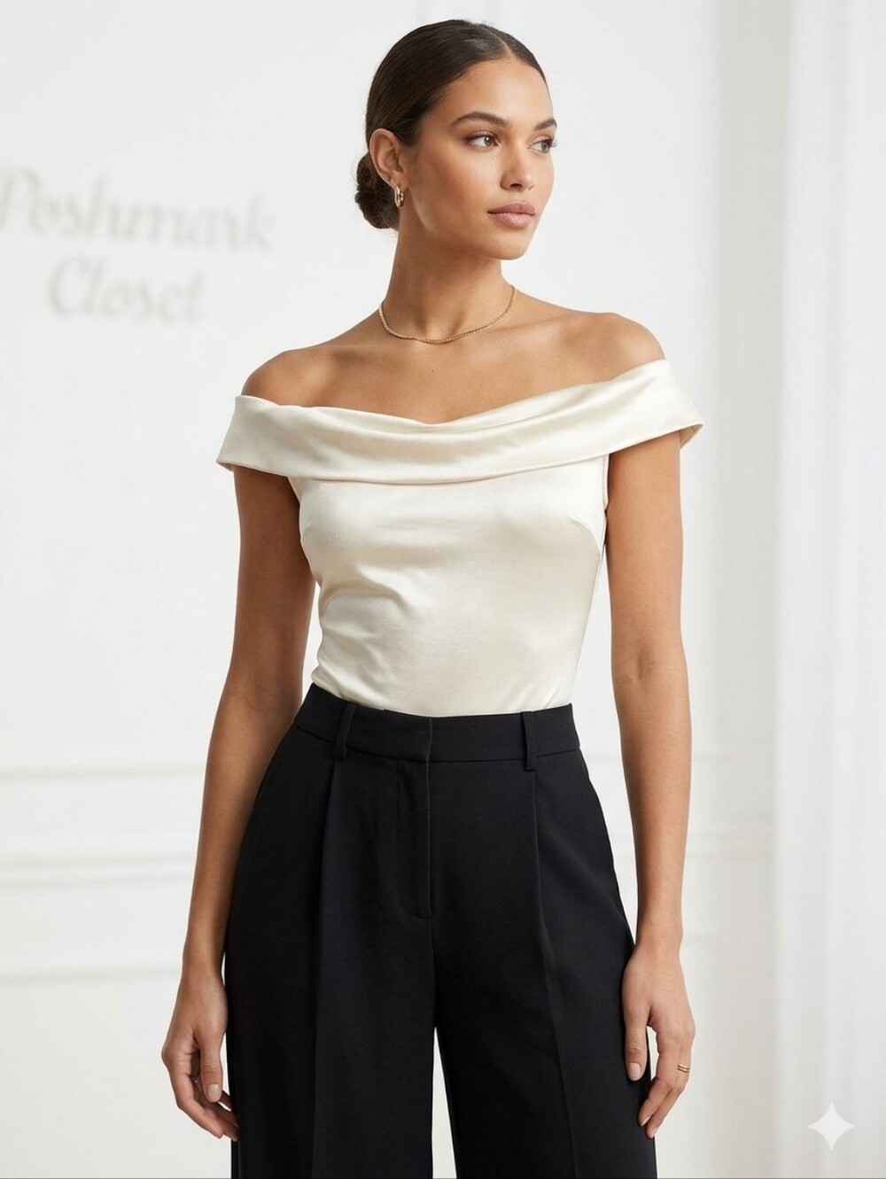 Express Satin Cowl Neck Bodysuit - Ivory Sz Small Silky